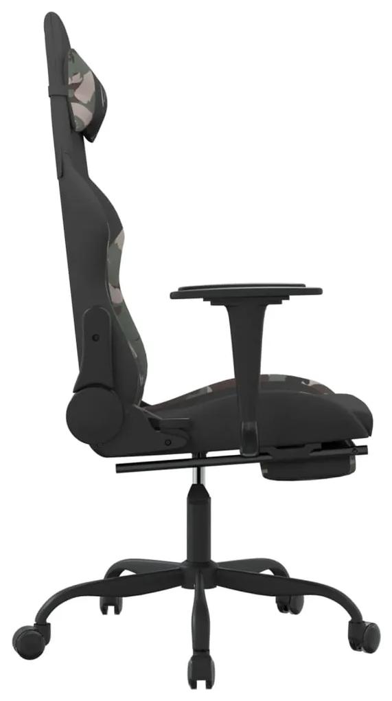 Cadeira de gaming com apoio de pés tecido preto e camuflagem