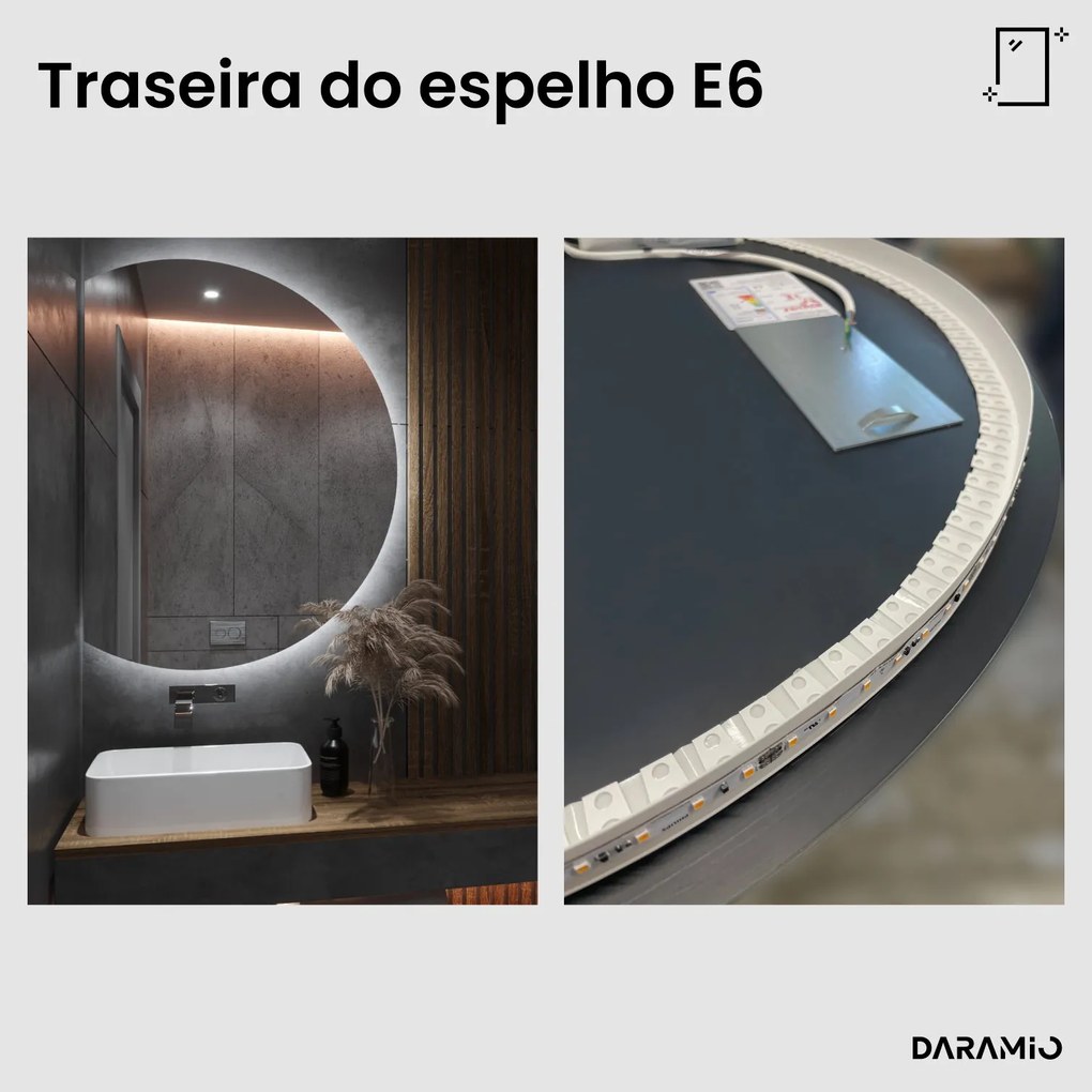 Espelho meia-lua com luz E6