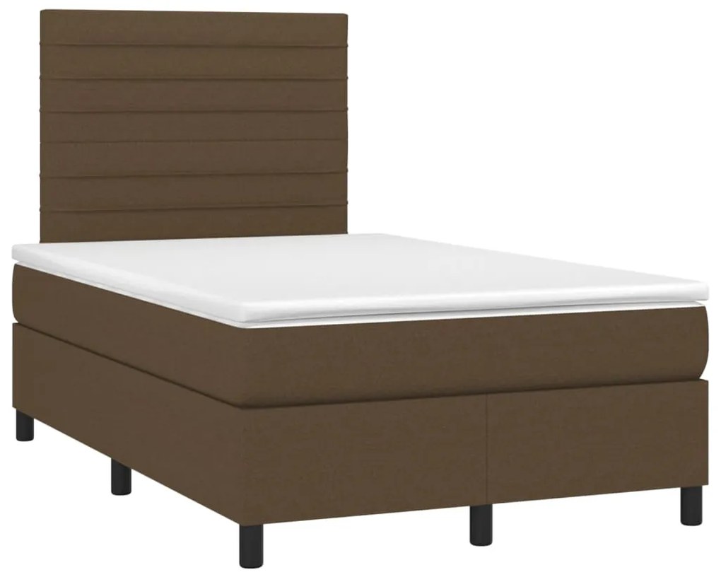 Cama box spring c/ colchão/LED 120x200cm tecido castanho-escuro