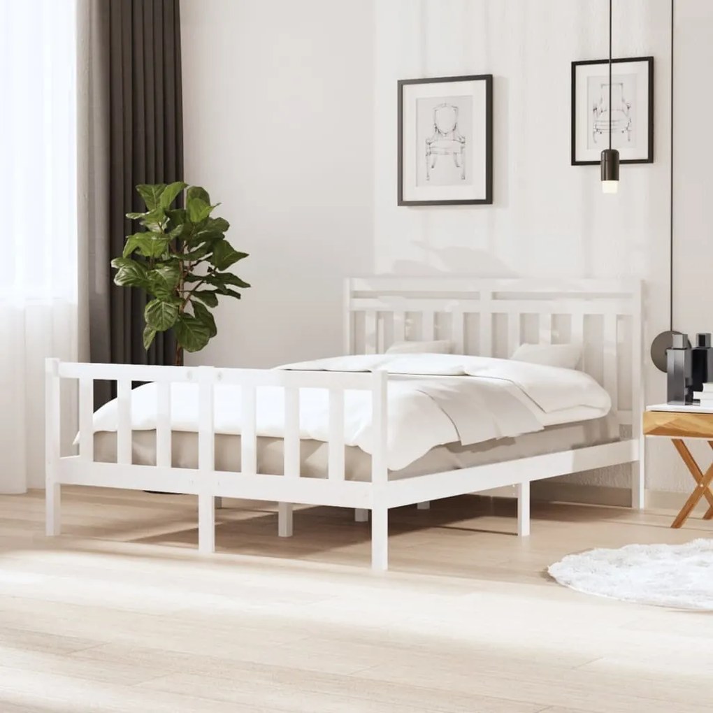 vidaXL Estrutura de cama king 150x200 cm madeira maciça branco