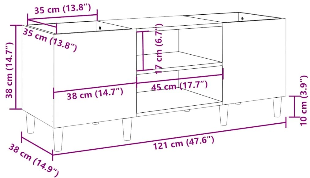 Armário p/ discos 121x38x48 derivados madeira cinzento sonoma