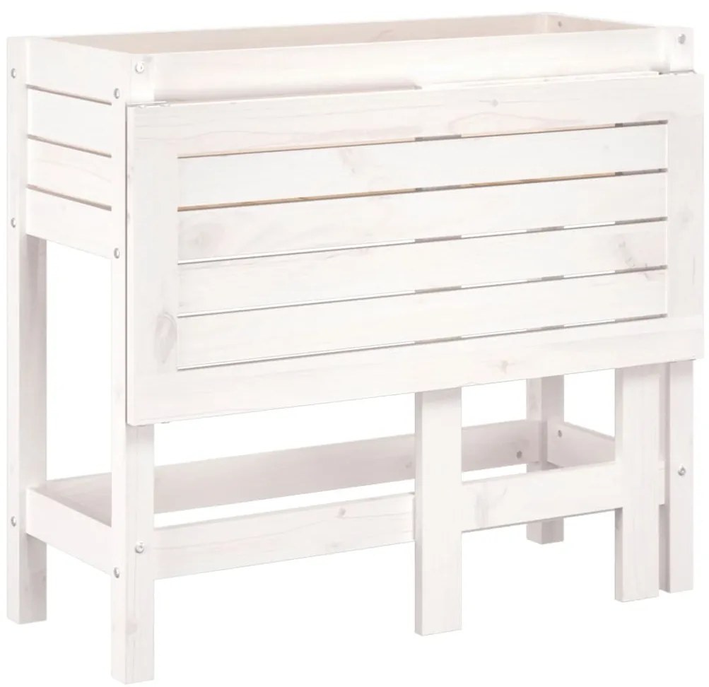 Floreira de jardim com tampo dobrável pinho maciço branco