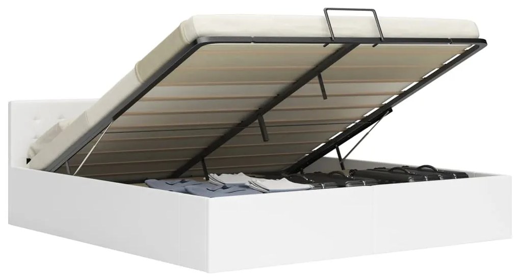vidaXL Cama hidráulica c/ arrumação 180x200cm couro artificial branco