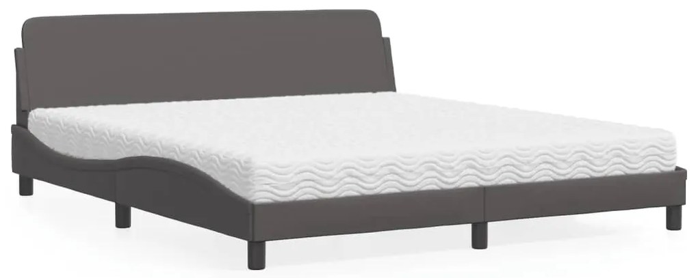 Cama com colchão 180x200 cm couro artificial cinza