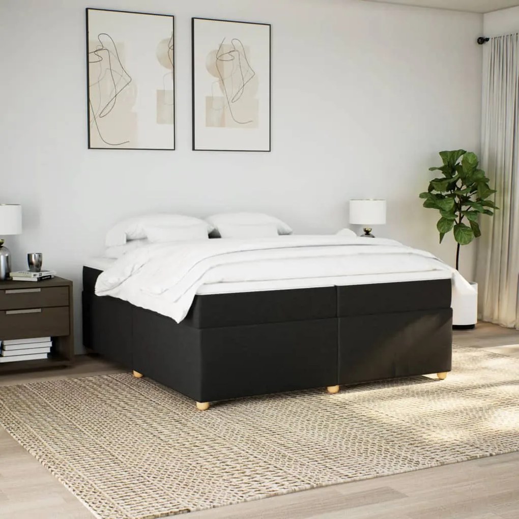 Cama com molas/colchão 200x200 cm tecido preto