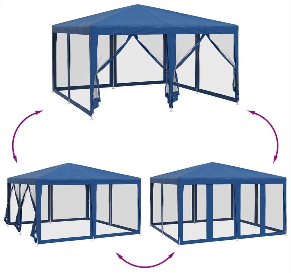 Tenda p/ festas c/ 8 paredes laterais malha 4x4 m PEAD azul