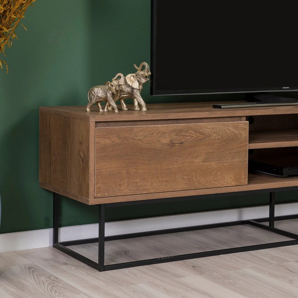 Conjunto de Mobiliário de Sala Laxus – Nogueira e Preto – TV: 180x50x4