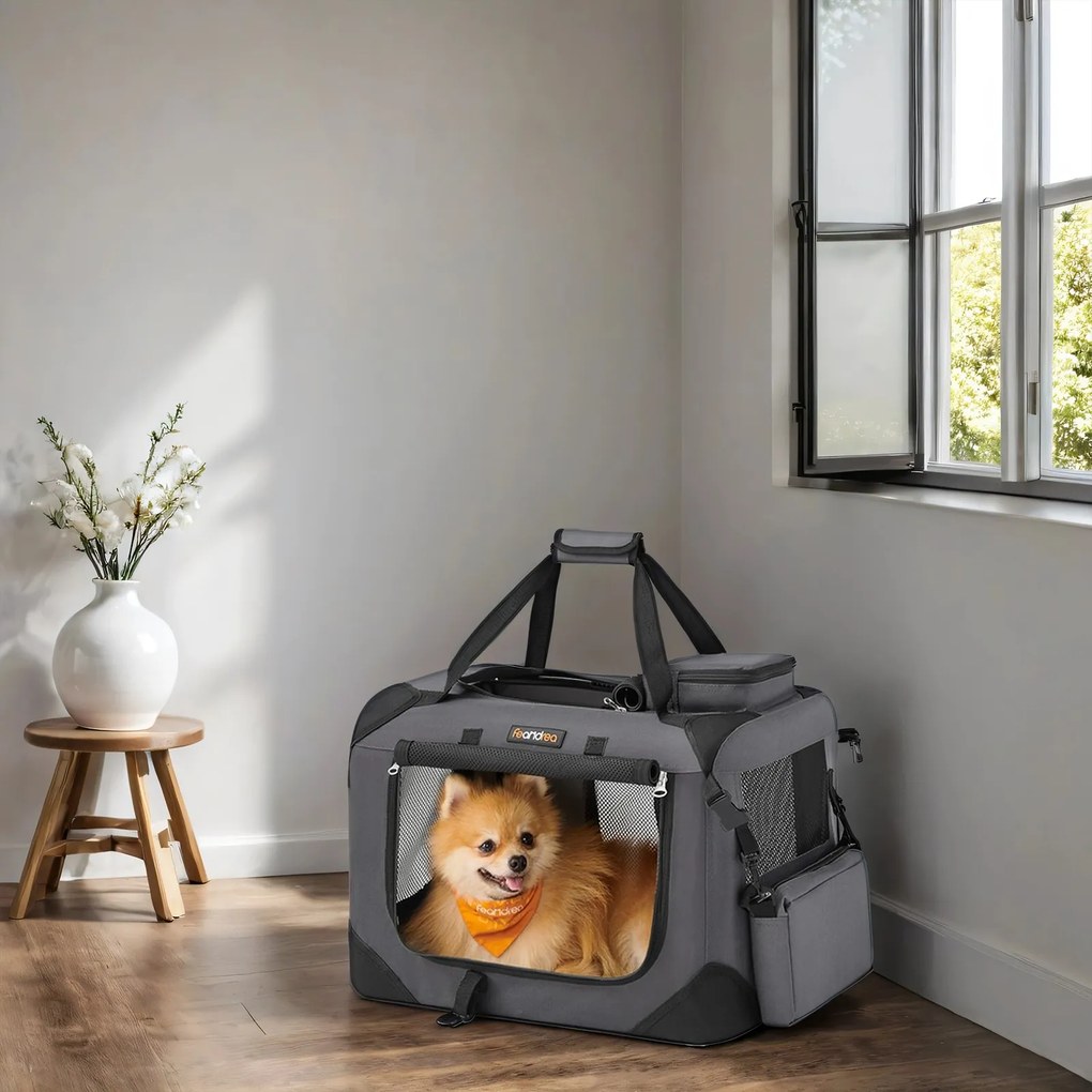 Caixa dobrável para cães, caixa de transporte, bolsa para cães 50 x 35 x 35 cm cinzento