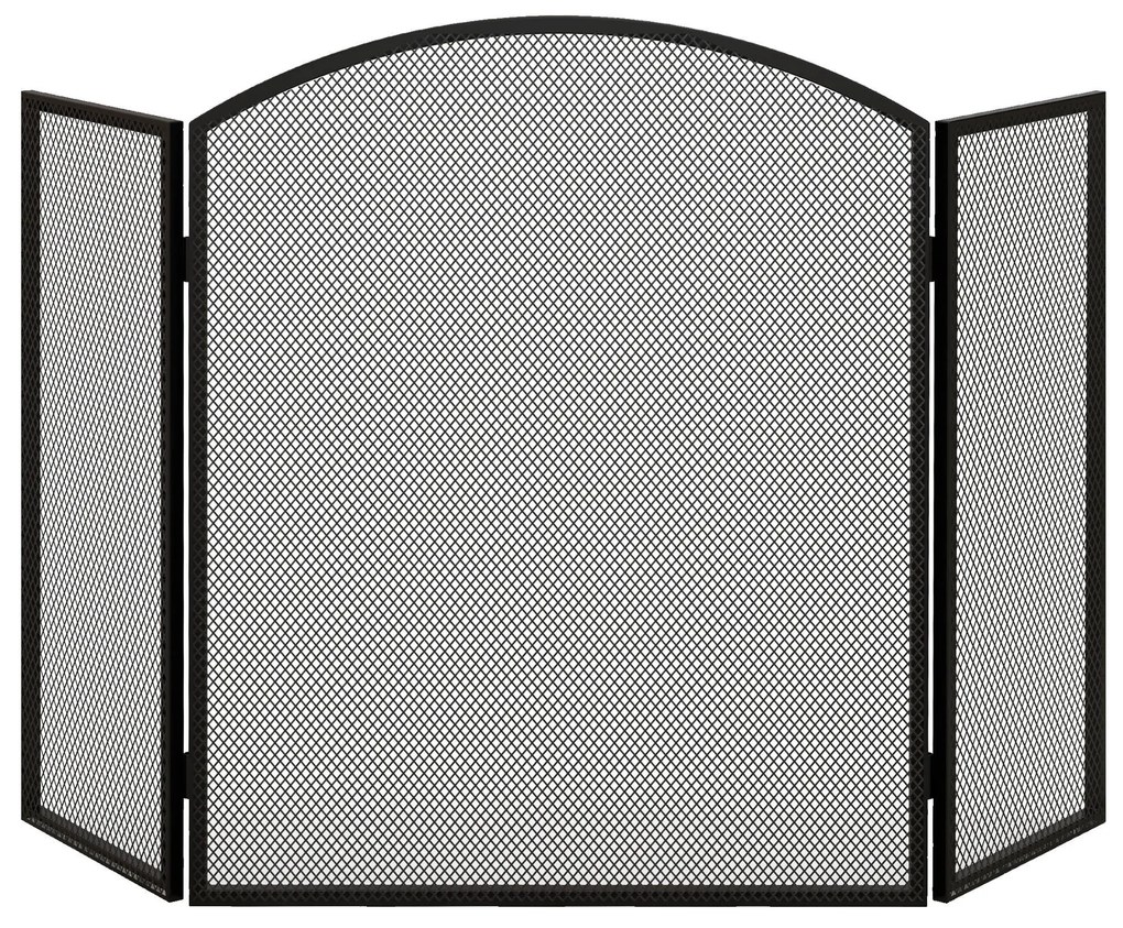 HOMCOM Frente para Lareira de 3 Painéis Protetor para Lareira Dobrável com Estrutura de Aço 96x62 cm Preto | Aosom Portugal