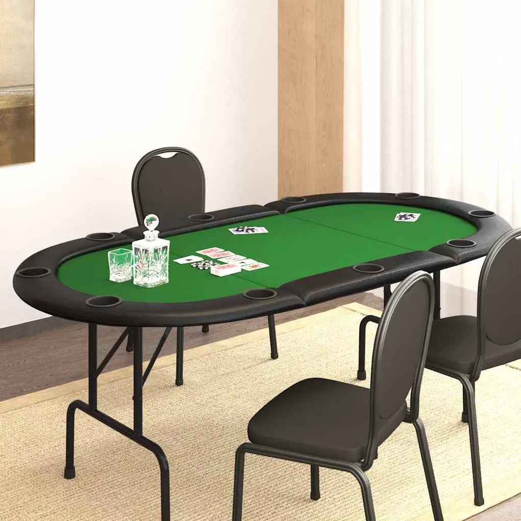 Mesa de póquer dobrável 10 jogadores 207x106x76 cm verde