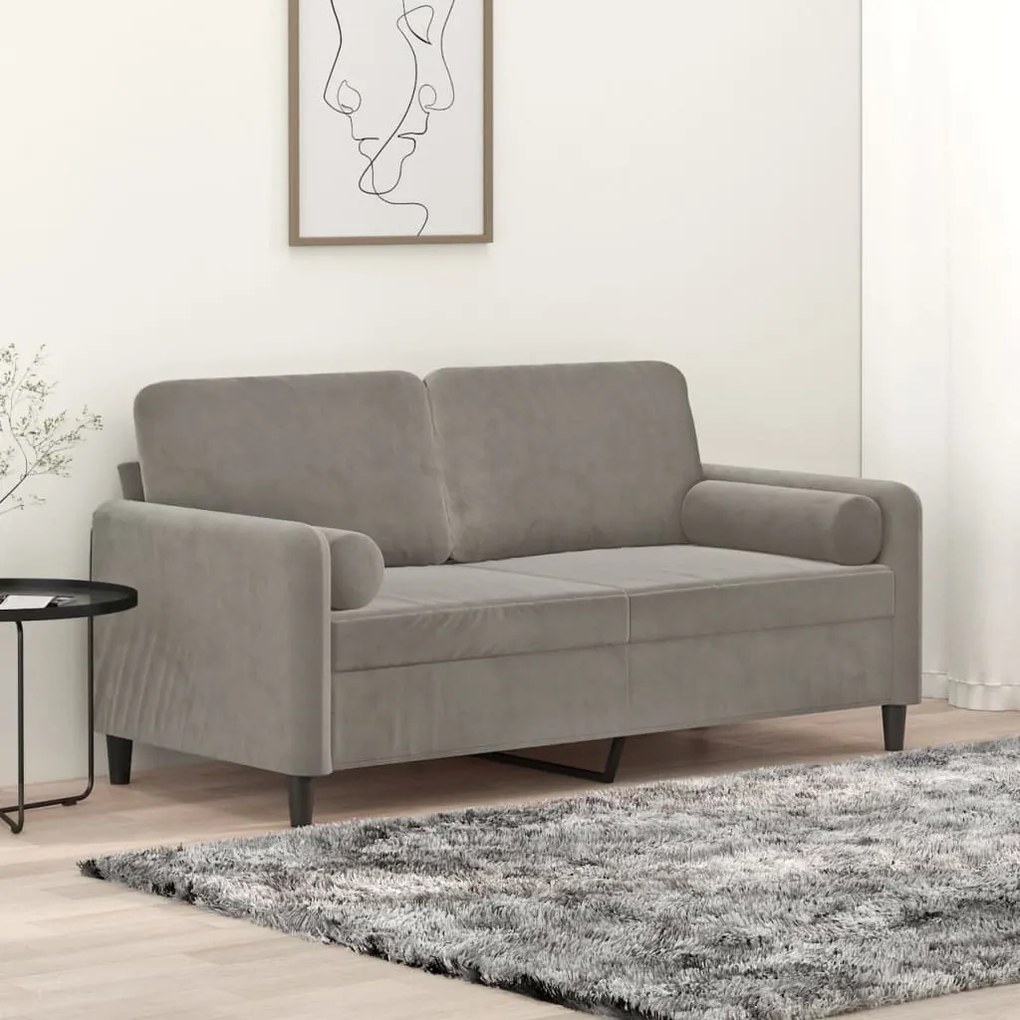 vidaXL Sofá 2 lugares c/ almofadas/almofadões 140cm veludo cinza-claro