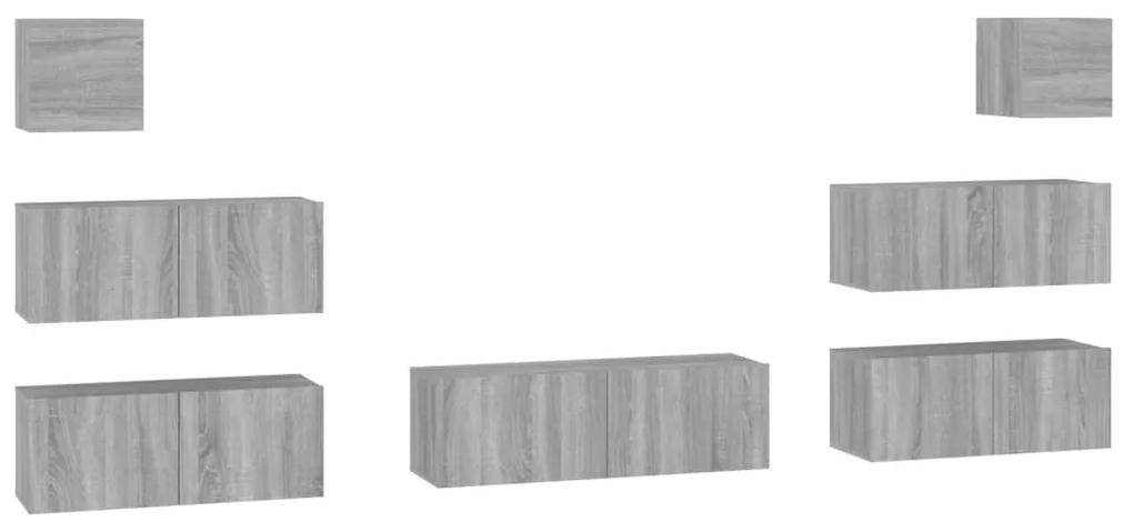 7 pcs conjunto móveis TV derivados de madeira cinzento sonoma