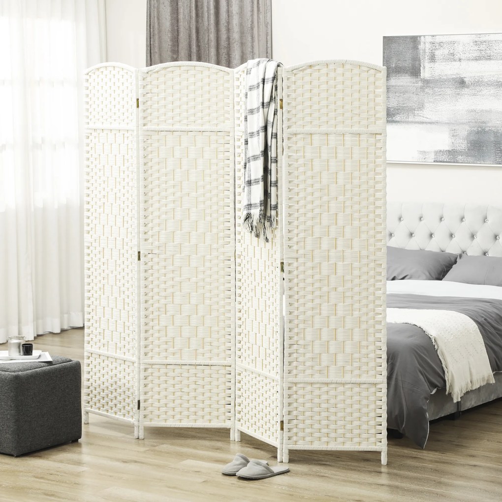 Biombo interior de madeira com 4 painéis, divisória dobrável para sala de estar ou quarto, 180 x 180 cm, branco