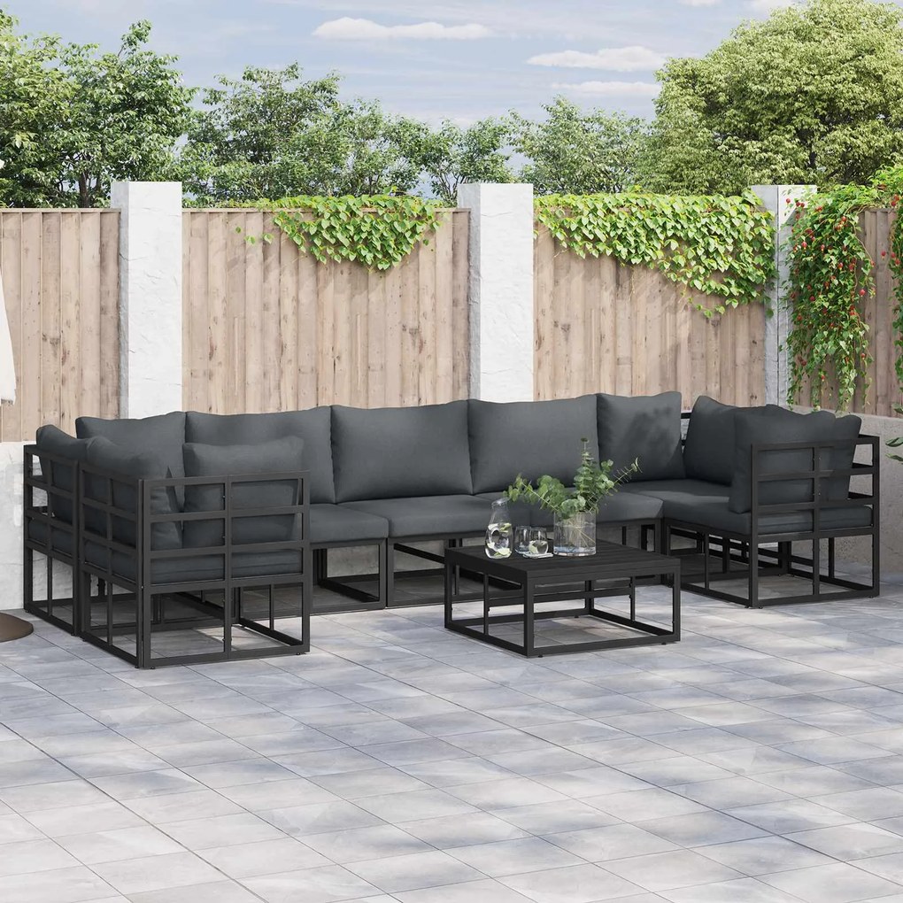 vidaXL Conjunto de Sofá de Jardim com almofada 8 pcs Preto Alumínio