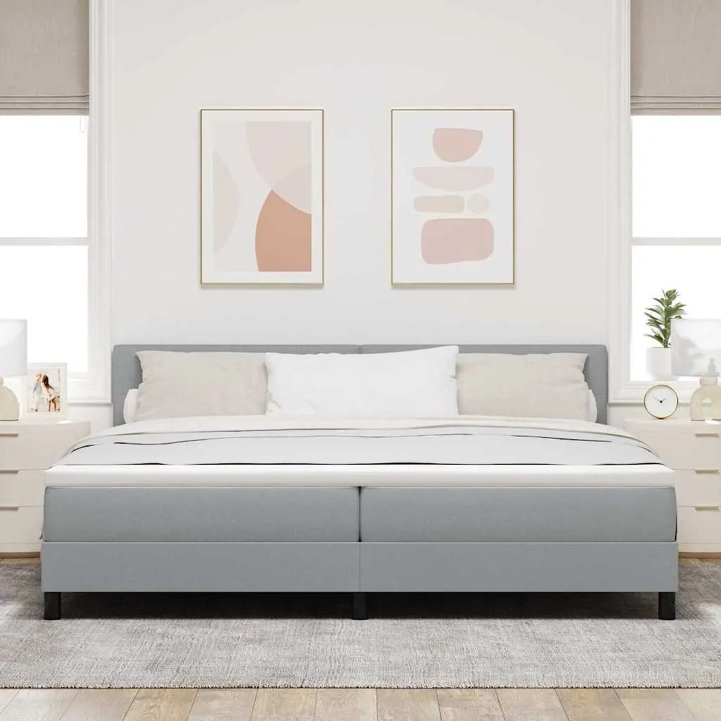 Cama Box com Colchão e Luz LED Cinza Claro 200x200 cm Tecido