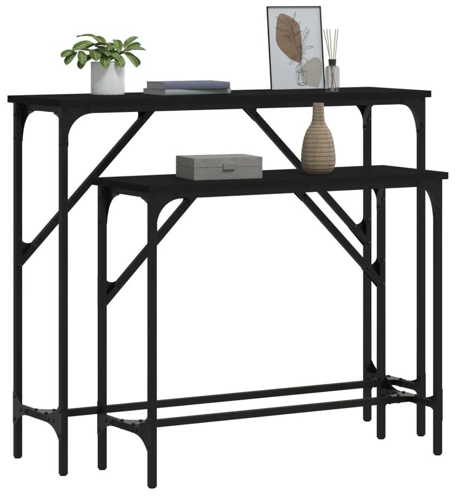 Mesas consola 2 pcs derivados de madeira preto