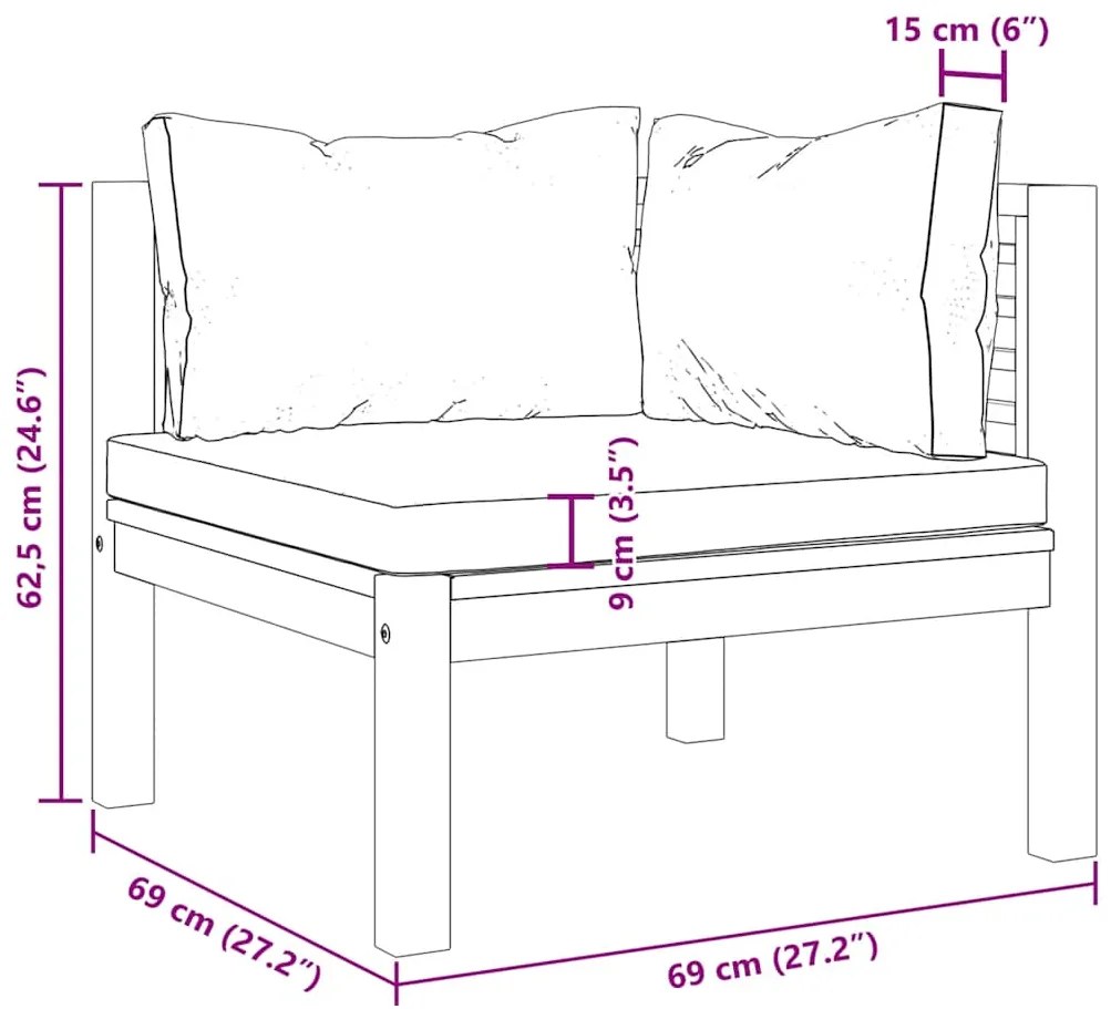 Sofás de canto 2pcs c/ almofadões cinzento-escuro acácia maciça
