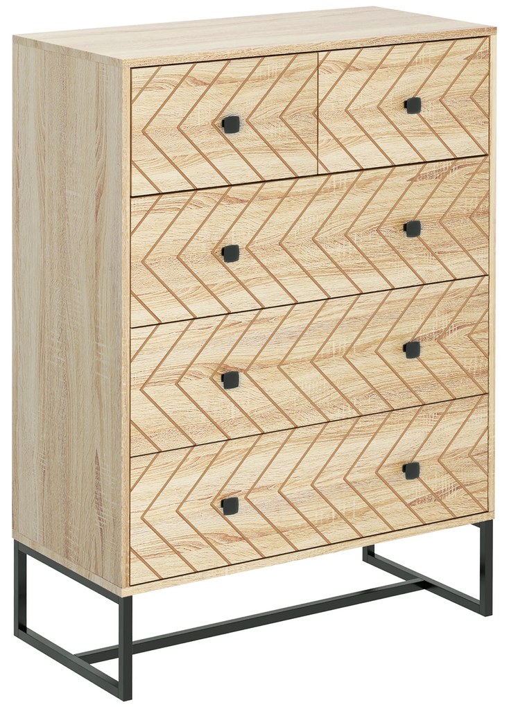 HOMCOM Cómoda com 5 Gavetas Estilo Retrô Móvel Auxiliar de Madeira para Sala de Estar Corredor 80x39,5x110 cm Madeira e Preto