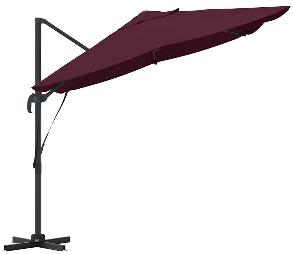 Guarda-Sol Cantilever Roma Vermelho Bordeaux 352x251x260 cm em Alumíni