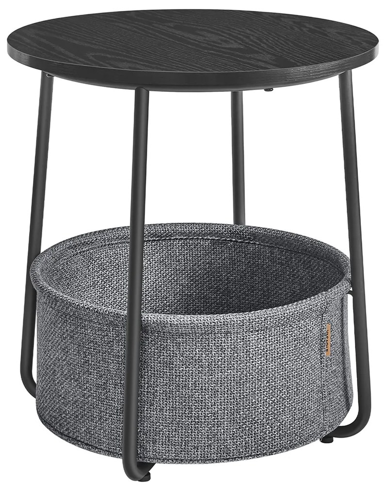 Mesa lateral redonda pequena VASAGLE, mesa de cabeceira moderna com cesto de tecido, mesa de cabeceira para sala de estar, quarto, preto ébano e cinza ardósia LET223B01
