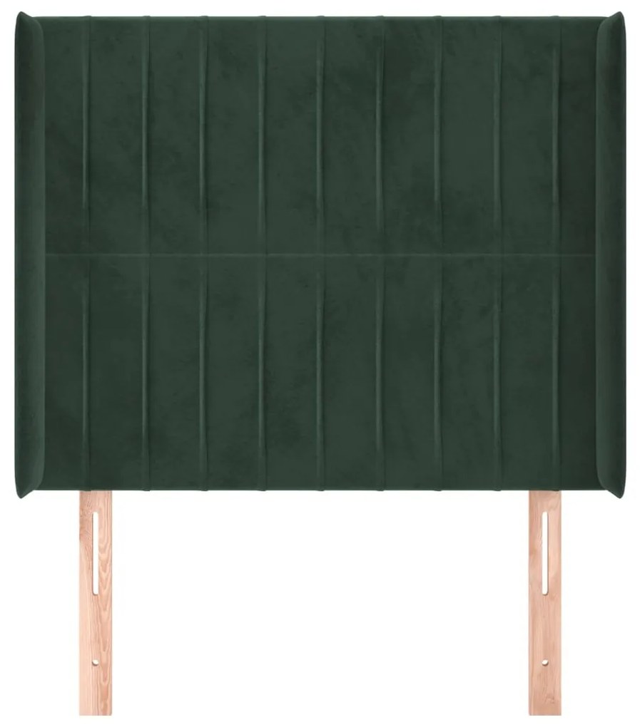 Cabeceira cama c/ abas veludo 103x16x118/128 cm verde-escuro