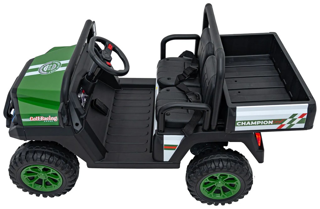 Jipe elétrico para Crianças 2 Lugares 24V Champion Rodas Espuma EVA, Assento couro ecológico Verde