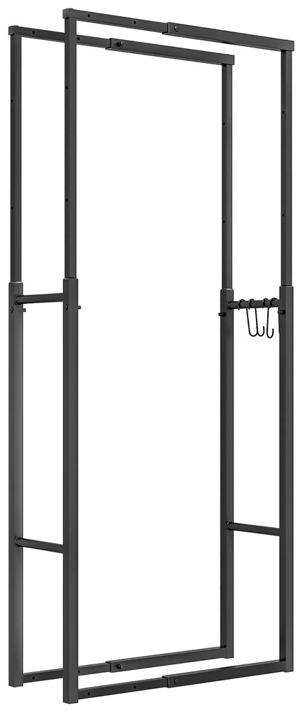 Outsunny Suporte para Lenha Extensível com 4 Ganchos Carga Máxima 100 kg para Interior e Exterior 40-65x25x100-150 cm Preto | Aosom Portugal