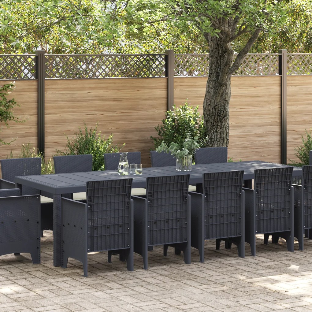 vidaXL Conjunto de Jantar para Jardim com 13 Peças e Almofadas em Polirattan Antracite