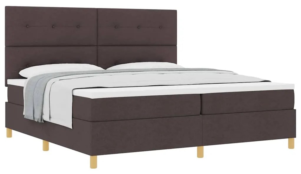 Cama Box Spring com Colchão Marrom Escuro 200x200 cm Tecido