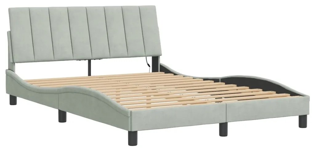 Estrutura de cama c/ luzes LED 140x200 cm veludo cinzento-claro
