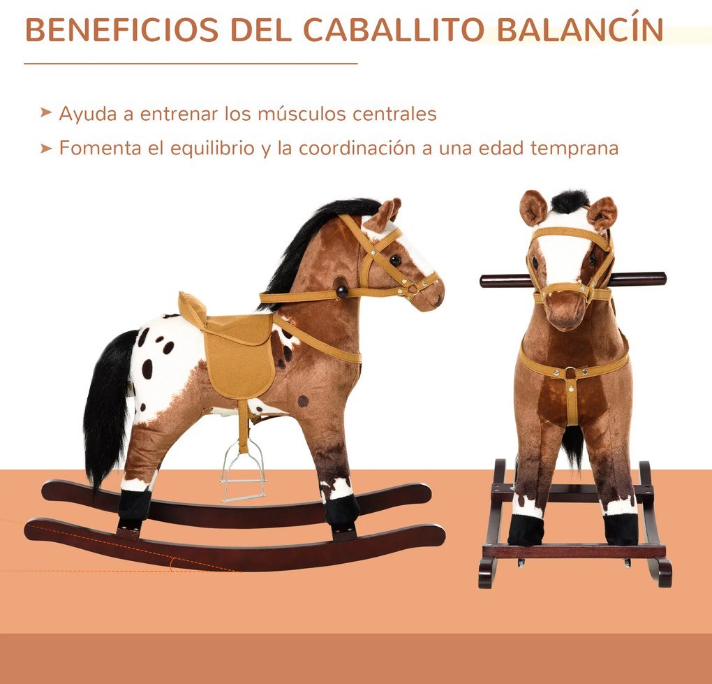 HomCom Cavalo de balanço de pelúcia para crianças acima de 36 meses 71x28x60cm