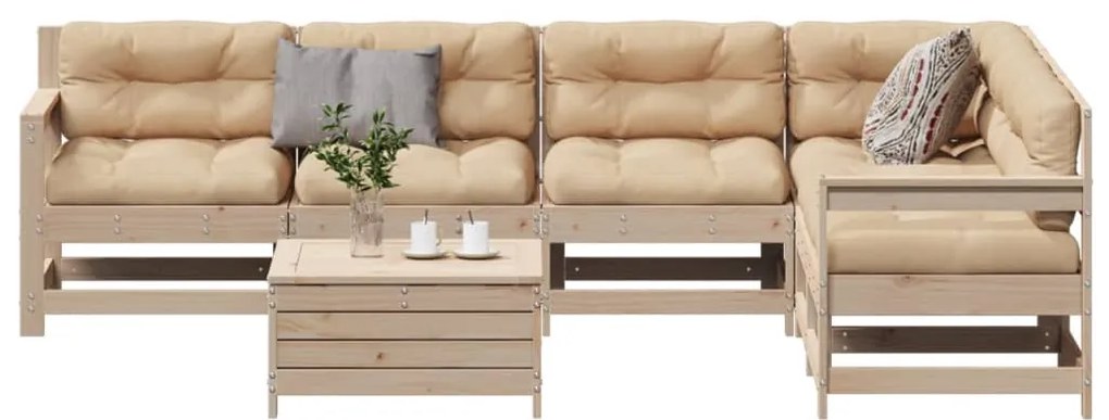 7 pcs conjunto lounge de jardim c/ almofadões pinho maciço