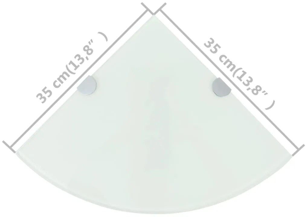 Prateleiras canto 2 pcs suportes cromados 35x35cm vidro branco