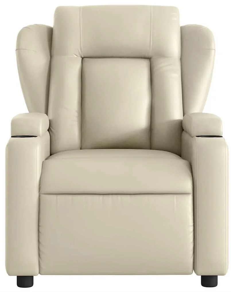 Poltrona massagens reclinável elétrica couro artificial creme