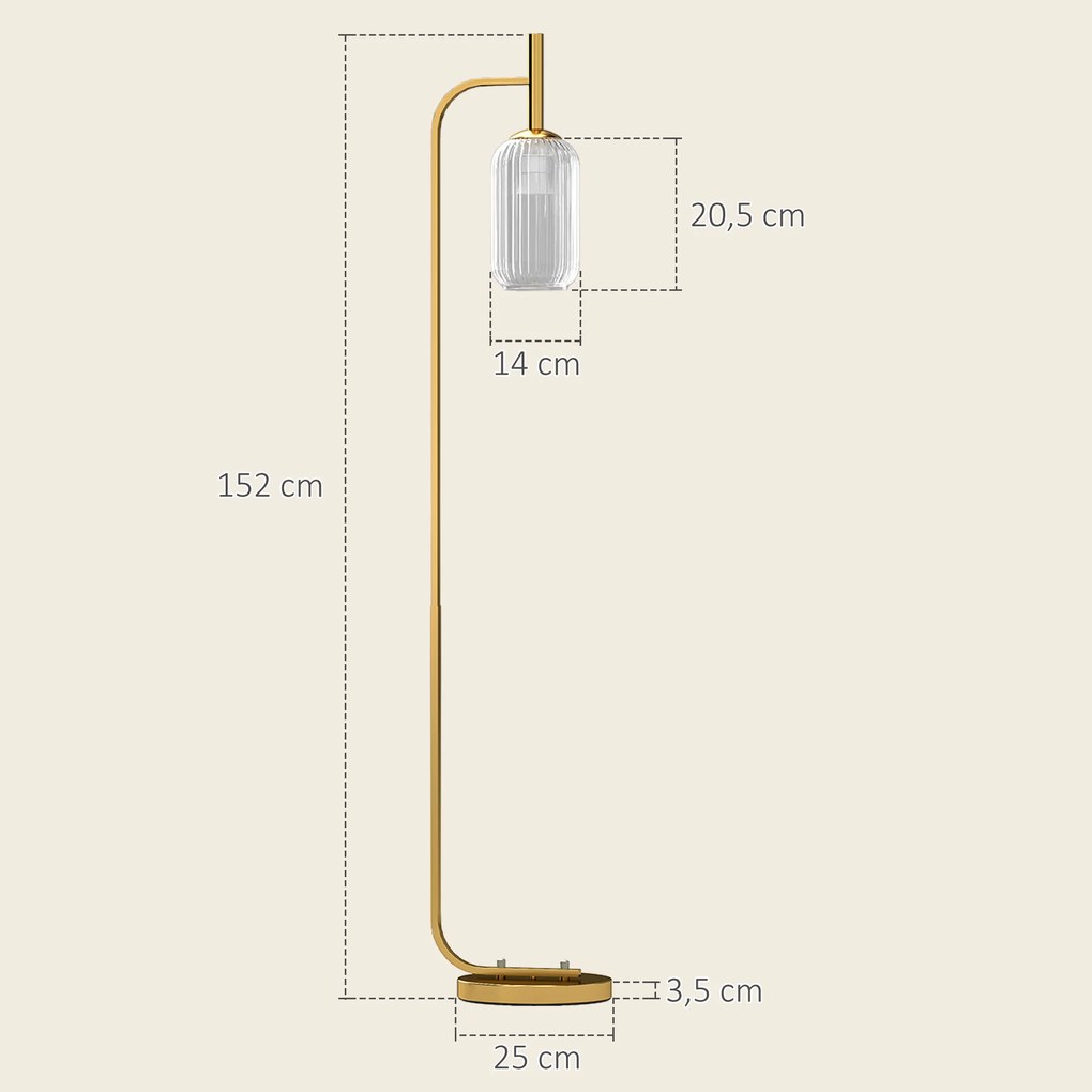 Candeeiro de base moderna com abajur de vidro e interruptor de pé para lâmpadas E27, dourado