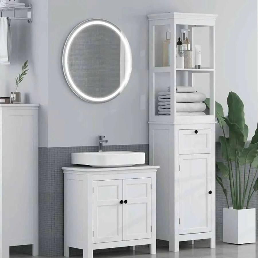 Coluna Casa de Banho Móvel Casa de Banho com Gaveta Porta Prateleira Ajustável e 2 Compartimentos 40x30x165 cm Branco