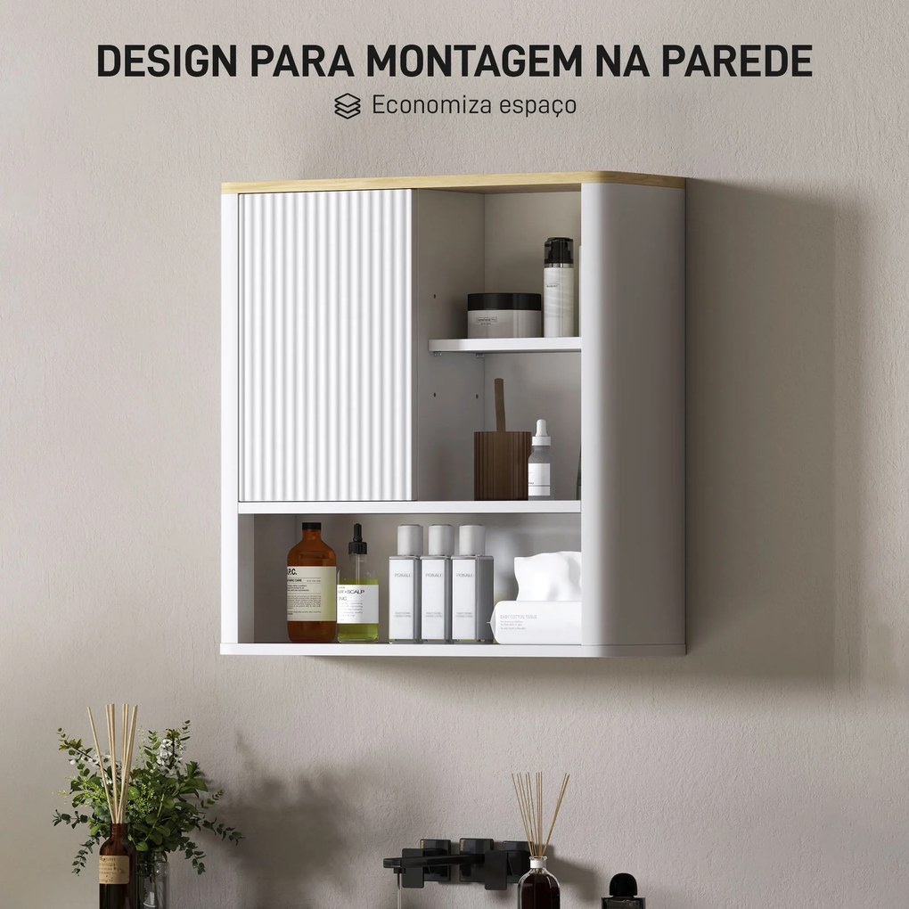 Armário de Parede para Casa de Banho com Porta Deslizante 5 Compartimentos e Prateleiras Ajustáveis 60x20x62 cm Branco