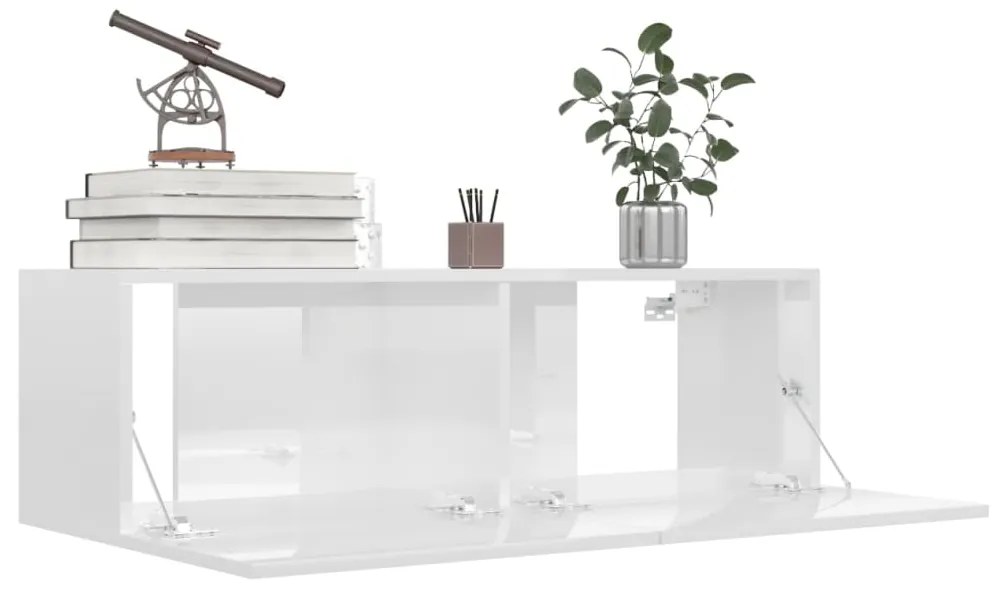 Móvel de TV 100x30x30 cm derivados de madeira branco brilhante
