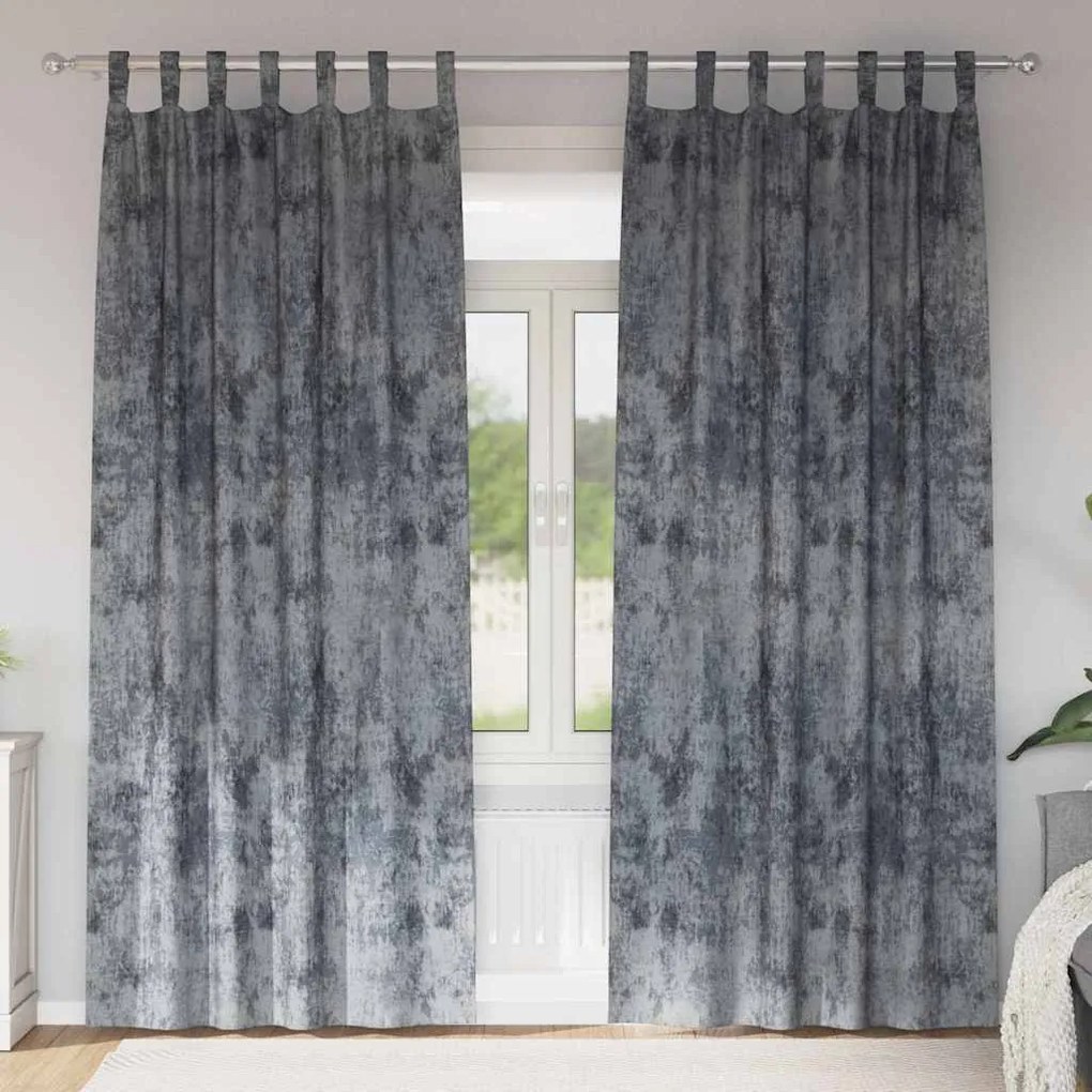 vidaXL Cortinas de Veludo 2 peças com Ilhós Cinza Prata 245x140 cm