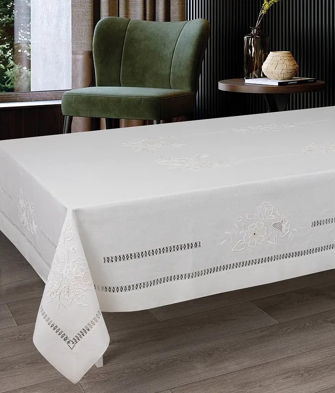 180x360 cm - Toalha de mesa 100% linho bordada a mão