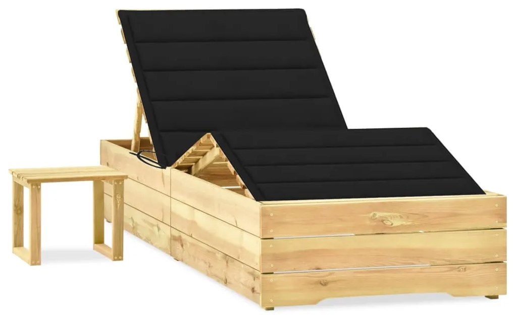 Espreguiçadeira de jardim com mesa e almofadão pinho impregnado