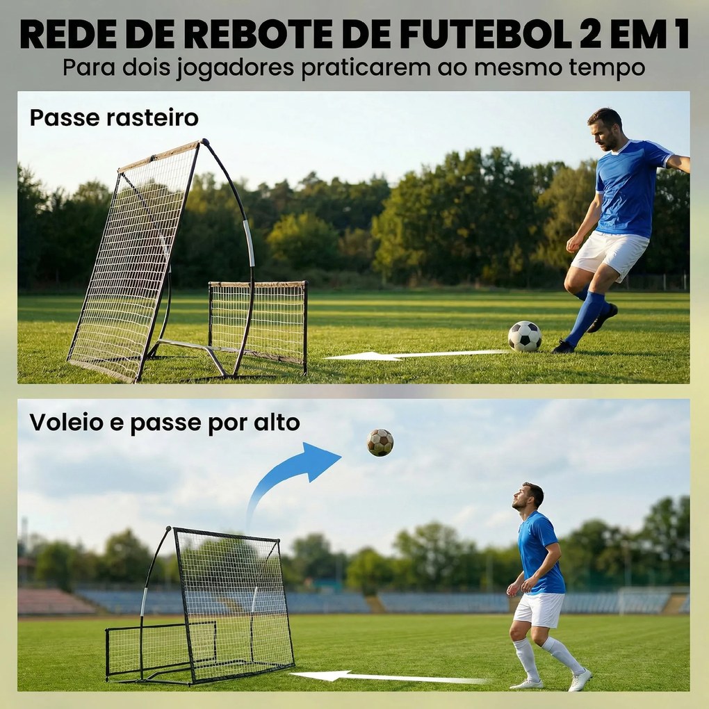 Rede de Ressalto Dobrável 2 em 1 com Bolsa de Transporte para Treino de Futebol e Basebol 200x94x122 cm Preto