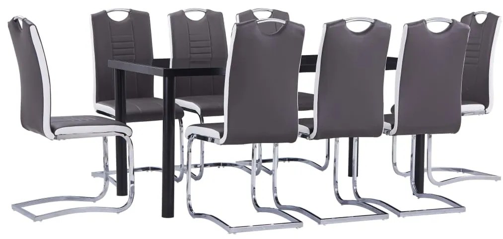 vidaXL 9 pcs conjunto de jantar couro artificial cinzento