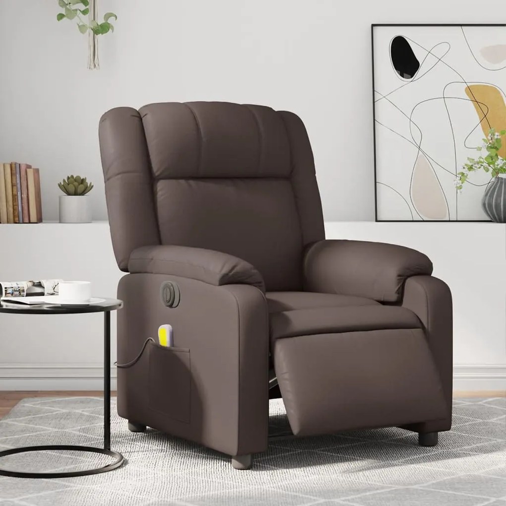 vidaXL Poltrona massagens reclinável elétrica couro artif. castanho