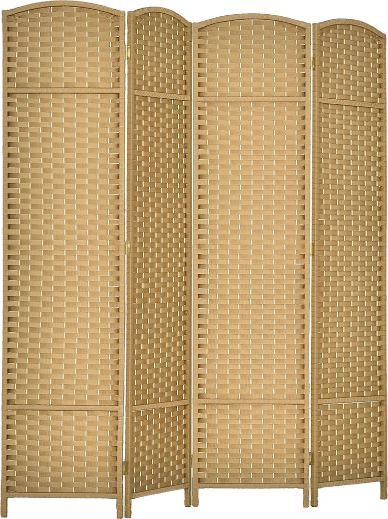 Biombo de interior em madeira com 4 painéis, 160 x 170 cm, divisória dobrável acabamento natural