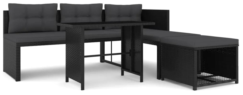 4 pcs conjunto lounge para jardim vime PE preto