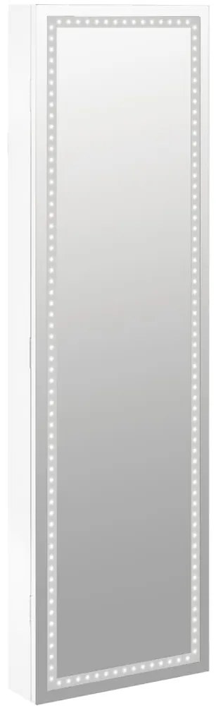 Móvel para joias de parede espelhado com luzes LED branco