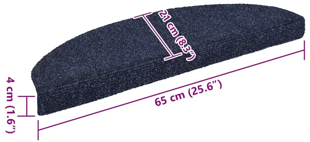 Tapetes de escada adesivos 15 pcs 65x21x4 cm azul