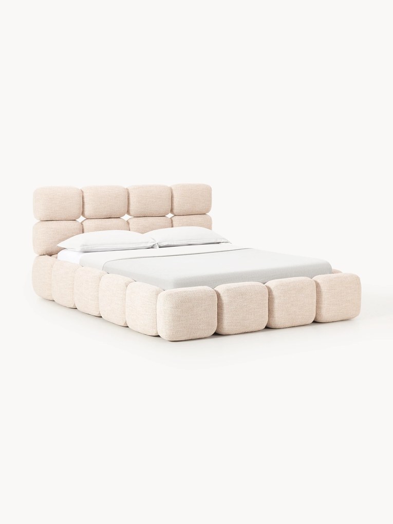 Cama estofada em bouclé com arrumação Tayla