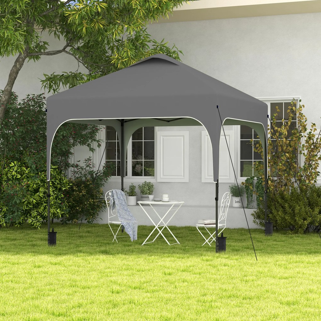 Tenda de jardim pop-up dobrável 2,5 x 2,5 m, altura ajustável, tecido Oxford com proteção UV50+, estrutura em aço, saco de transporte cinzento